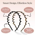 Kitsch Zig Zag Headbands for Women Non Slip – Fashion Accessories for Slicked Back Styles - Comfortable Comb Headband with Teeth | Ideal Gifts for Women - Tortoise & Black Headband - 2 pcs - Image 4