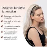 Kitsch Zig Zag Headbands for Women Non Slip – Fashion Accessories for Slicked Back Styles - Comfortable Comb Headband with Teeth | Ideal Gifts for Women - Tortoise & Black Headband - 2 pcs - Image 5
