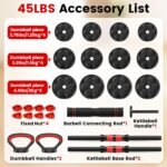 Adjustable Dumbbell Set, 20/33/45/70/90lbs Free Weight Set with Connector, 4 in1 Dumbbells Set Used as Barbell, Kettlebells, Push up Stand, Weight Set for Home Gym Suitable Men/Women - Image 4