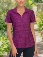 LURANEE Women's Short Sleeve Moisture Wicking Athletic Shirts Quarter Zip Pullover - Image 7