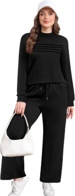 WIHOLL Two Piece Sets for Women Fall Travel Vacation Outfits Long Sleeve Lounge Sets Side Slit Wide Leg Pants S-3XL - Image 4