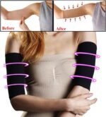 2 Pair Beauty Women Weight Loss Calories Slimming Arm Shaper Massager Lose Buster Wrap Belt Slimming Compression Arm Shaper Helps Tone Shape Upper Arms Sleeve, Black + Flesh Color - Image 4