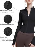 Athletic Jackets For Women Full Zip, Lightweight Long Sleeve Workout Jackets With Thumb Holes - Image 3