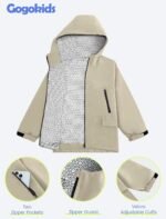 Gogokids Boys Girls Waterproof Jacket Lightweight Windbreaker Raincoat Sports Hooded Outerwear Cycling Hiking Gear Running - Image 3
