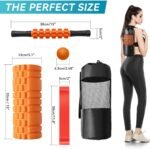 5 in 1 Foam Roller Set for Deep Tissue Muscle Massage, Trigger Point Fitness Exercise Foam Roller, Massage Roller, Massage Ball, Stretching Strap, for Whole Body (Orange Black) - Image 8