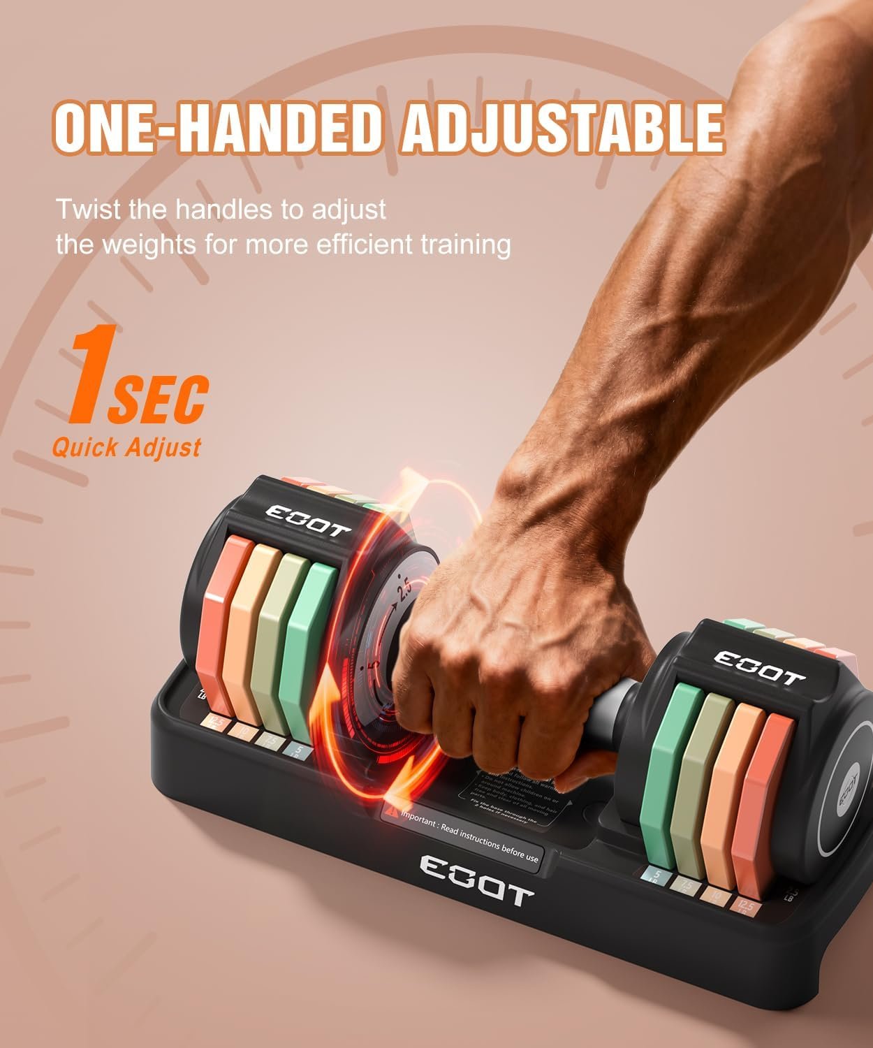 Adjustable Dumbbells Set/Single, 12.5LB/22.5LB/55LB 5 in 1 Free Adjustable Dumbbell Set with Anti-Slip Handle & Rainbow-colored Weight Plates for Home Gym, Weight Set for Women Men - Image 3