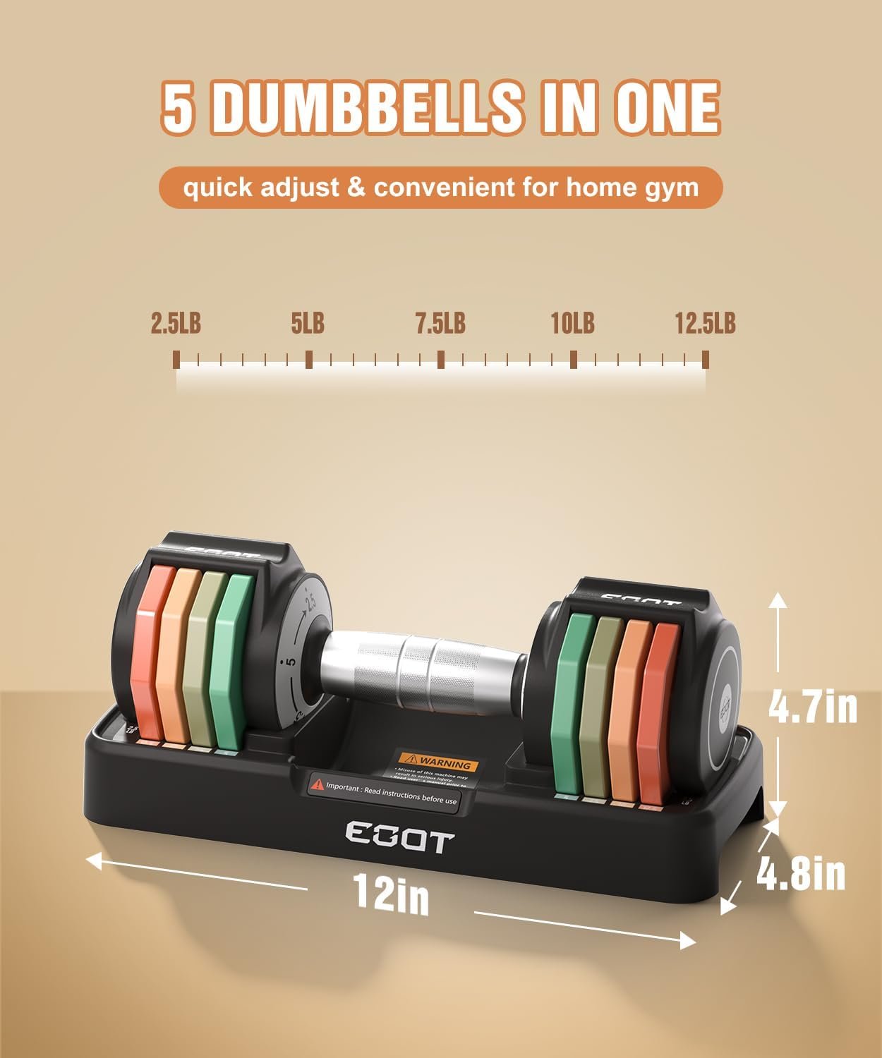 Adjustable Dumbbells Set/Single, 12.5LB/22.5LB/55LB 5 in 1 Free Adjustable Dumbbell Set with Anti-Slip Handle & Rainbow-colored Weight Plates for Home Gym, Weight Set for Women Men - Image 10