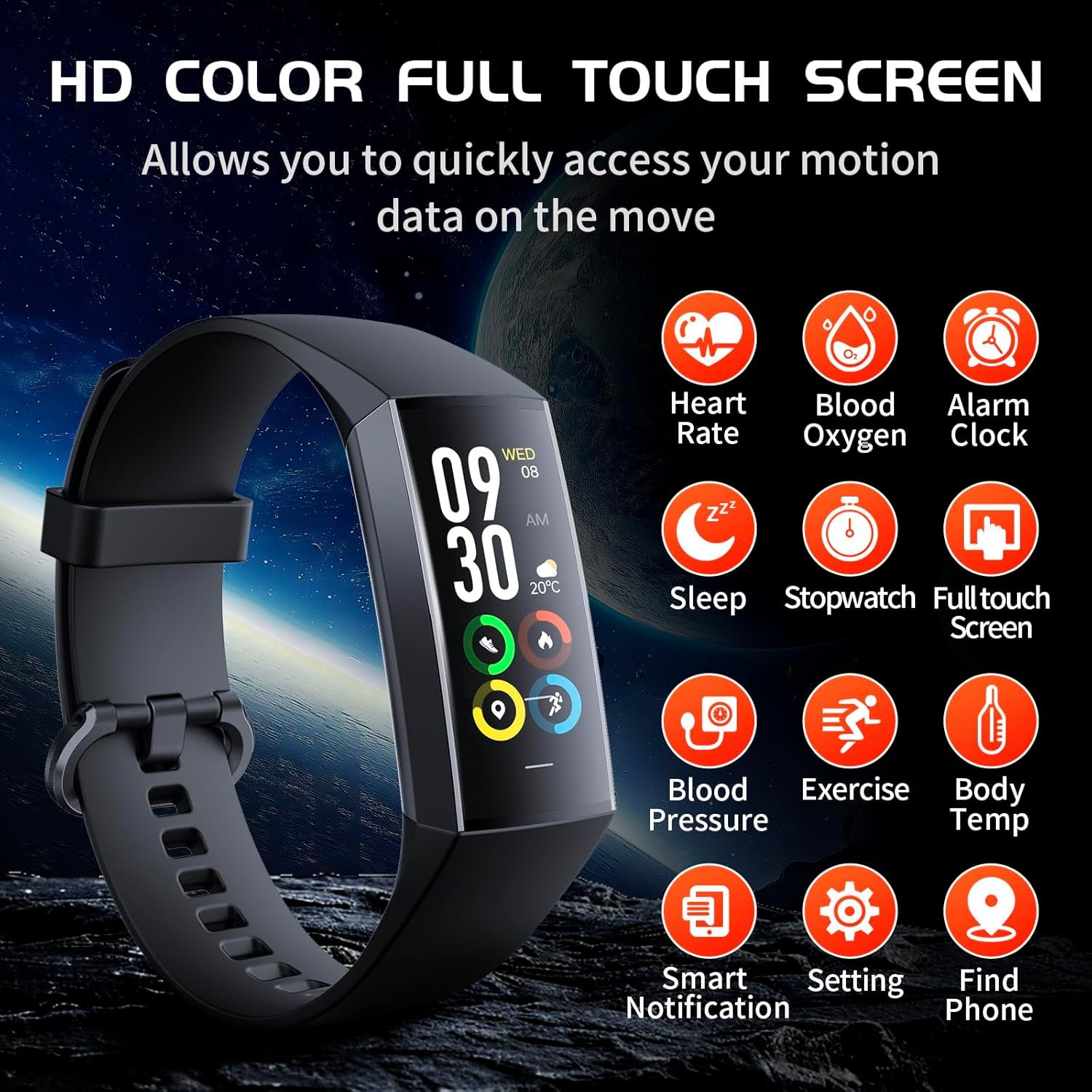 Fitness Tracker with 24/7 Heart Rate Blood Oxygen Sleep Monitor, Activity Tracker with 1.1" AMOLED Touch Color Screen, Multiple Sport Modes Step Counter, IP68 Waterproof for Women and Men - Image 3