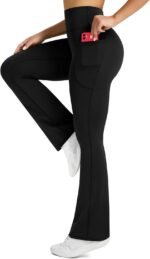 Womens Flared Yoga Pants with Pockets, High Waisted Flare Leggings Bell Bottom Bootcut Yoga Dress Pants - Image 3