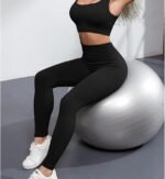 4 Piece Workout Sets For Women Ribbed Leggings Clothes Yoga Sets Active Wear Matching Work Out Sets Gym Pilates Outfits - Image 6