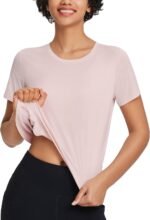 baleaf Women's Workout Tops Athletic Shirts Cropped Short Sleeve Split Back Running Gym Quick Dry Sun Protection UPF 50+ - Image 3