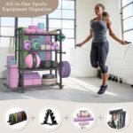 4-Tier Dumbbell Rack Stand Only, Adjustable Weight Rack for Dumbbells Kettlebells Yoga Mat, Home Gym Storage Rack with Wheels and Hooks, Powder Coated Finish - Image 8