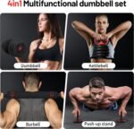 Adjustable Dumbbell, 20/30/40/60/80lbs Dumbbells Set, 4-in-1 Free Weights for Women/Men Workout Equipment Used as Barbell/Kettlebells/Push up Stand for Home Gym - Image 3