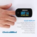 CHOICEMMED Black Dual Color OLED Finger Pulse Oximeter - Blood Oxygen Saturation Monitor with Color OLED Screen Display and Included Batteries - O2 Saturation Monitor - Image 4