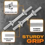 Yes4All Threaded Dumbbell Handles, 14/16/18/24 Inch Dumbbell Bar Pair, Chrome/Rubber Grip, Fit 1” or 1.15" Plates, 4 Star-Lock Collars with Loose-Resistant Rubber Trims - Image 4