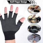 2 Pairs Fingerless Workout Gloves for Men Women Anti-Slip Gym Glove for Exercise Half-Finger Glove for Driving Sports Cycling Working Training Motorcycle, Black Grey - Image 6
