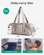 BAGSMART Reiki Gym Bag for Women, Medium Yoga Mat Crossbody Bag with Wet & Dry Pocket, Quilted Gym Shoulder Bag for Weekend, Sand Brown - Image 3