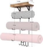 Bikoney Yoga Mat Holder Wall Mount Yoga Mat Storage Home Gym Accessories with Wood Floating Shelves and 4 Hooks for Hanging Foam Roller and Resistance Bands Fitness Home Gym Carbonized Black - Image 4
