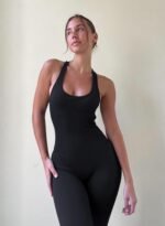 OLCHEE Womens Workout Jumpsuits Seamless Yoga Gym Bodycon Rompers Sexy Racerback Tummy Control Padded Bra Unitard - Image 3