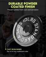 Cast Iron 2-Inch Olympic Weight Plates Set for Strength Training, Barbell Free Weight Plate Set for Weightlifting in Home Gym, Multiple Sizes From 2.5LB to 40LB - Image 5