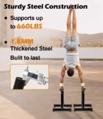 TABEKE Push Up Bar, 14'' High Steel Parallettes & Dip Bar with Full Coverage Foam Handle, Heavy-Duty Calisthenics Parallel Bars for L-Sit, Dips, Home Gym Strength Training Workout - Image 3
