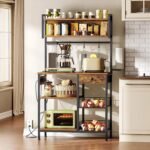 HOOBRO Bakers Rack with 4 AC Power Outlets, 5-Tier Coffee Bar with Wire Basket, Microwave Stand with Paper Holder and Drawer, Kitchen Storage Shelf, Rustic Brown and Black BF84UHB01 - Image 3