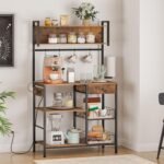 HOOBRO Bakers Rack with 4 AC Power Outlets, 5-Tier Coffee Bar with Wire Basket, Microwave Stand with Paper Holder and Drawer, Kitchen Storage Shelf, Rustic Brown and Black BF84UHB01 - Image 5