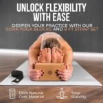 Cork Yoga Blocks 2 Pack with Strap- 9x6x3 Inch Natural Yoga Block Set of 2- Pilates Props and Accessories - High Density Cork Bricks For Exercise - Image 3