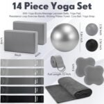 14 Pcs Yoga Kits for Home Workouts Pilates Equipment Set for Women Beginners Include Hot Yoga Towel Blocks Strap, Knee Pad, Resistance Loop Exercise Band, Massage Lacrosse Ball, Pilates Ball - Image 3