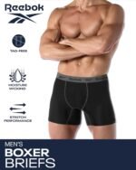 Reebok Men's Boxer Briefs - 4 Pack 6'' Inseam Stretch Performance Underwear Quick Dry Moisture Wicking Boxers - Image 3