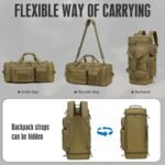 3 in 1 Tactical Gym Bag Backpack for Men 50-55L Expandable Travel Duffle Bag for Women Large Military Sport Duffel Bags Weekend Overnight with Shoe Compartment & Wet Pocket for Fitness, Brown - Image 3