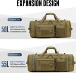 3 in 1 Tactical Gym Bag Backpack for Men 50-55L Expandable Travel Duffle Bag for Women Large Military Sport Duffel Bags Weekend Overnight with Shoe Compartment & Wet Pocket for Fitness, Brown - Image 5