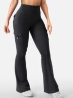 YEOREO CoreFlex Women Workout Flare Leggings with Pockets Hidden Scrunch High Waisted Cargo Gym Yoga No Front Seam Leggings - Image 5