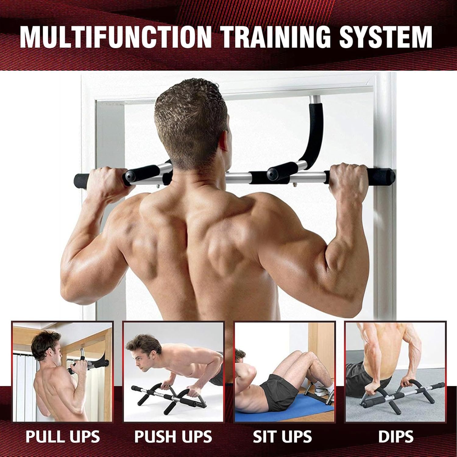 Pull Up Bar for Doorway, Upgrade Chin up Bar for Doorway Without Screws, Portable Strength Training Door Frame Pull-up Bars, Door Workout Bar with Foam Grips for Home - Image 3