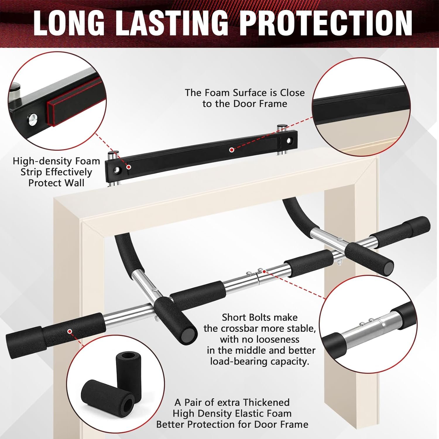 Pull Up Bar for Doorway, Upgrade Chin up Bar for Doorway Without Screws, Portable Strength Training Door Frame Pull-up Bars, Door Workout Bar with Foam Grips for Home - Image 4