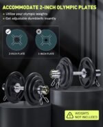 Pair of 16" Olympic Dumbbell Handles, Loadable Dumbbell Bars for 2-inch Olympic Weight Plates Great for Home Gym Strength Training, Weight Bars with 2 Pair of Spring Collars - Image 4