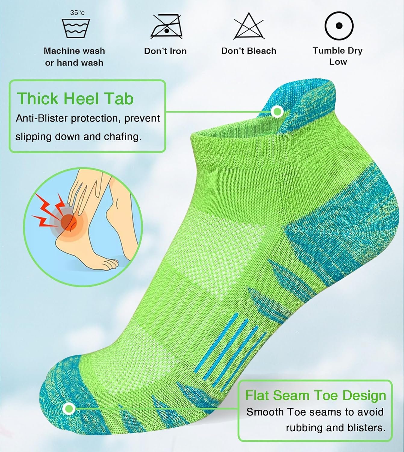Womens Ankle Anti-blister Thick Cushioned Wicking Odor Resist Athletic Running Socks 5 Pairs - Image 4