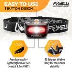 Foxelli LED Headlamp Flashlight for Adults & Kids, Running, Camping, Hiking Head Lamp with White & Red Light, Comfortable Headband, Lightweight & Waterproof, 3 AAA Batteries - Image 3