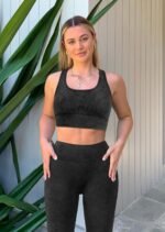 OLCHEE Womens Workout Sets 2 Piece - Acid Wash Seamless Yoga Outfits High Waist Leggings Padded Racerback Sports Bra Gym Set - Image 4