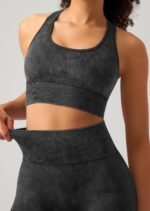 OLCHEE Womens Workout Sets 2 Piece - Acid Wash Seamless Yoga Outfits High Waist Leggings Padded Racerback Sports Bra Gym Set - Image 6