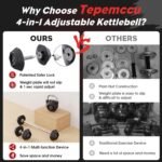 Tepemccu 4-in-1 Adjustable Kettlebell, 5.88-45lbs Kettlebells Weight Set, Adjustable Weight Kettlebell Used as Dumbbell, Barbell for Home Gym Full Body Workout - Image 4
