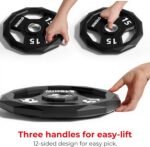 Mikolo Olympic Weights Set 2-Inch Rubber Coated Plates, 12-Sided Non-Roll Weight Plates Grip with 3 Handles for Home Gym, Strength Training, Single, Pair and Sets(5/10/15/25/35/45 LB) - Image 4