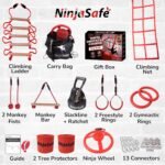 Ninja Obstacle Course for Kids Backyard - 10 Durable Obstacles and 15m Slackline - Outdoor Playset Equipment for Girls & Boys with Climbing Net & Ladder, Wheel, Warrior Gymnastics & Monkey Bars - Image 4