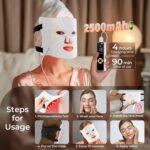 Red Light Therapy for Face-LED Face Mask Light Therapy with 3 Gears,2500mAh Battery,Remote Control,Infrared Red Light Therapy Mask for Home Working Travel Yoga Sleep - Image 6