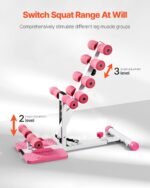 VEVOR Deep Squat Machine, Adjustable Glutes Trainer Machine with 3 High-Strength Resistance Bands, Folding Core Leg & Glutes Exercise Trainer, Push Up Workout Equipment at Home Gym, Pink + White - Image 5