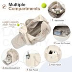 FIORETTO Womens Gym Tote Duffle Bag with Wet Pocket & Shoe Compartment, Sports Duffel Overnight Weekender Hospital Workout Carry on Bag for Girls, Ideal for Travel, Swimming, Dance, Ballet Beige - Image 3