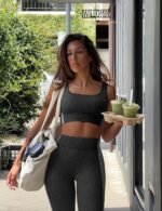 OLCHEE Womens Workout Sets 2 Piece Seamless Square Neck Sports Bra Padded Butt Lifting Leggings High Waist Yoga Gym Outfits - Image 3