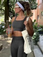 OLCHEE Womens Workout Sets 2 Piece Seamless Square Neck Sports Bra Padded Butt Lifting Leggings High Waist Yoga Gym Outfits - Image 4