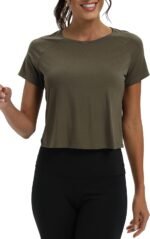 Mippo Workout Tops for Women Cropped Split Back Athletic Gym Exercise Shirts Loose Fit - Image 3