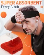 Tanluhu Sweatbands Sport Headbands for Men & Women,Terry Cloth Sweat Band for Tennis, Running, Basketball, Working Out, Execise - Athletic Sweat Cotton Headband Outdoor - Image 3